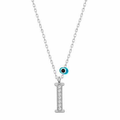 Evil Eye Rodyum I Buchstabe Damen Silber Halskette
