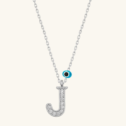 Evil Eye Rhodium J Buchstabe Damen Silber Halskette
