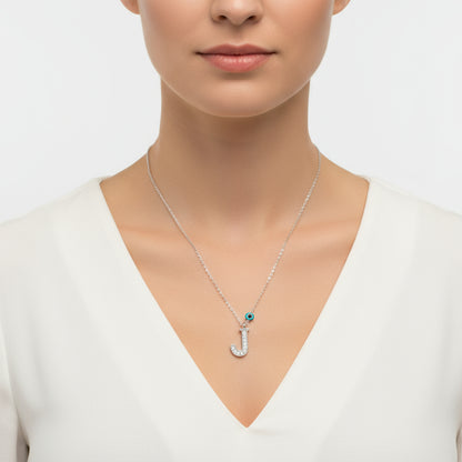 Evil Eye Rhodium J Buchstabe Damen Silber Halskette