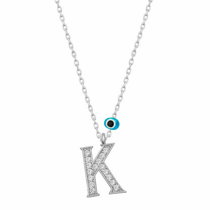 Evil Eye Rhodium K Buchstabe Damen Silber Halskette
