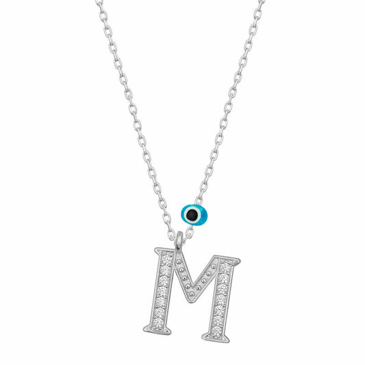 Evil Eye Rodyum M Letter Women's Silver Necklace