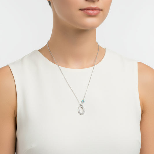 Evil Eye Rodyum O Buchstabe Damen Silber Halskette