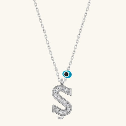 Evil Eye Rhodium Buchstabe $ Damen Silber Halskette