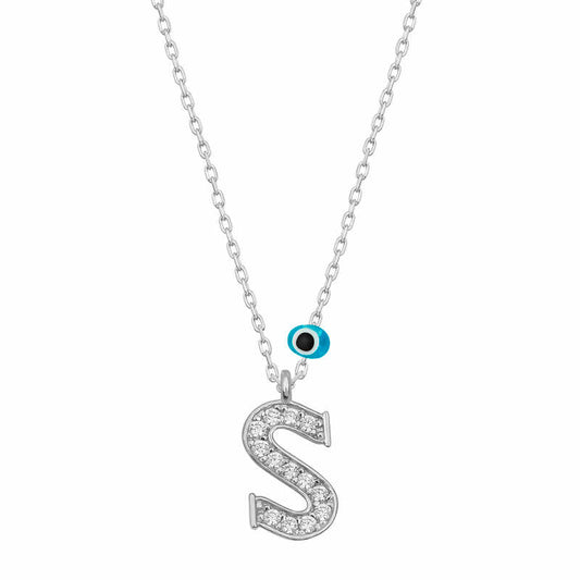 Evil Eye Rodyum S Letter Women's Silver Necklace