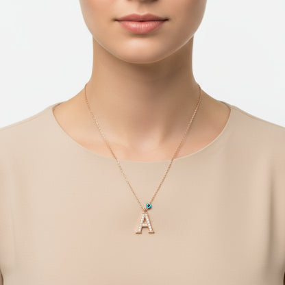 Evil Eye Rose A Buchstabe Damen Silber Halskette