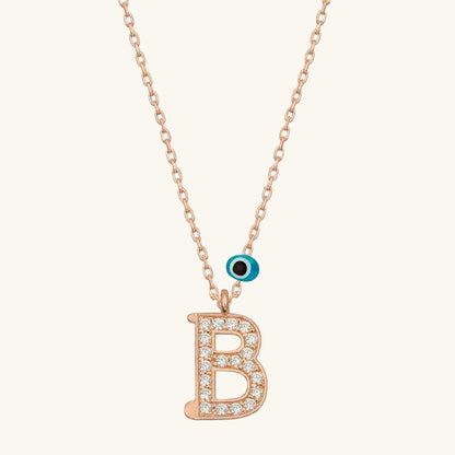 Nazar Rose B Letter Women's Silver Necklace