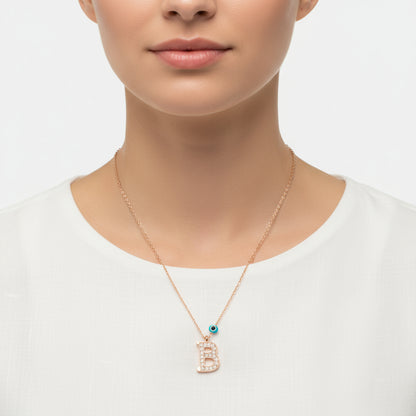 Evil Eye Rose B Buchstabe Damen Silber Halskette