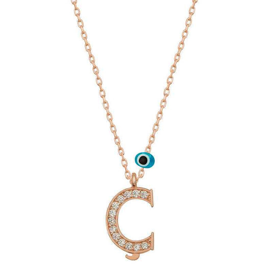 Nazar Rose Evil Eye Letter Ç Women's Silver Pendant