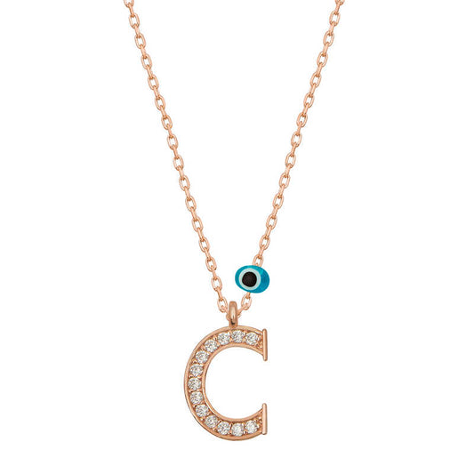 Evil Eye Rose C Letter Women's Silver Necklace