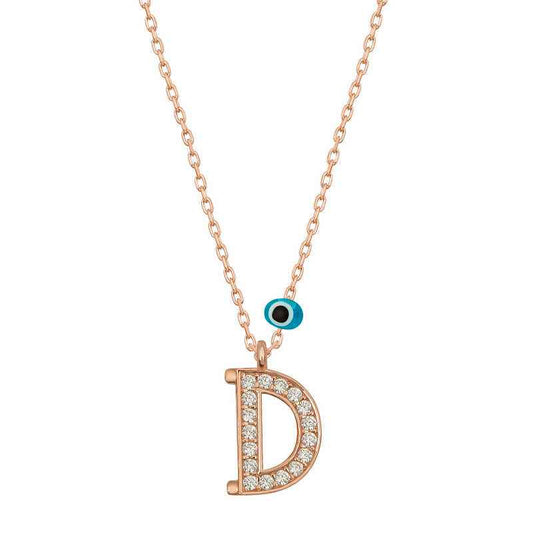 Nazar Rose D Letter Women's Silver Necklace