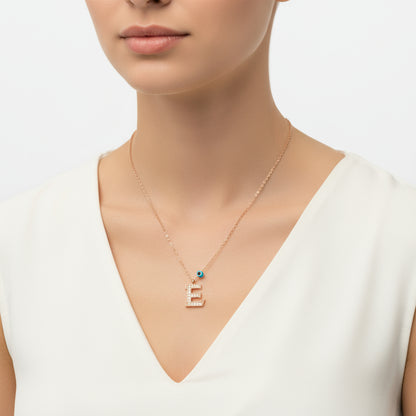 Evil Eye Rose E Buchstabe Damen Silber Halskette