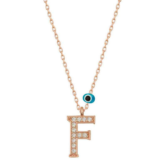 Nazar Rose F Letter Women's Silver Necklace