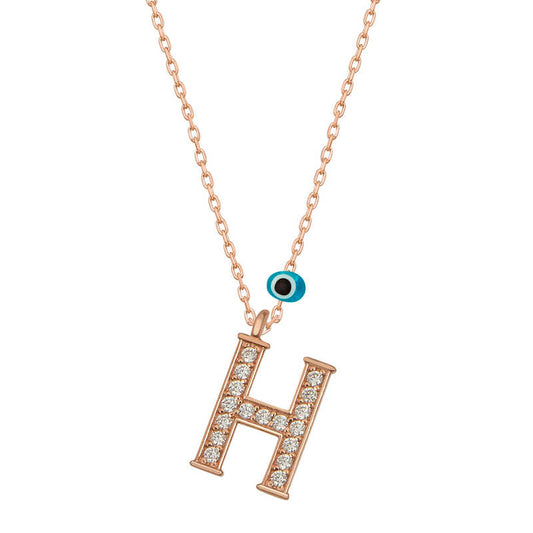 Evil Eye Rose H Letter Women's Silver Necklace