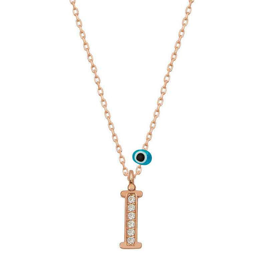 Nazar Rose I Letter Women's Silver Necklace