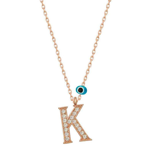 Nazar Rose K Letter Women's Silver Necklace