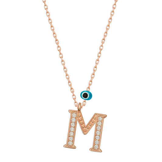 Evil Eye Rose M Letter Women's Silver Necklace