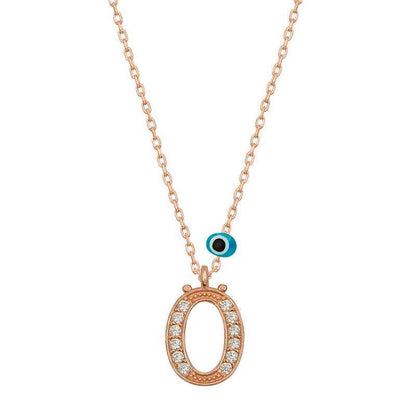 Nazar Rose Plated Letter O Women's Silver Necklace