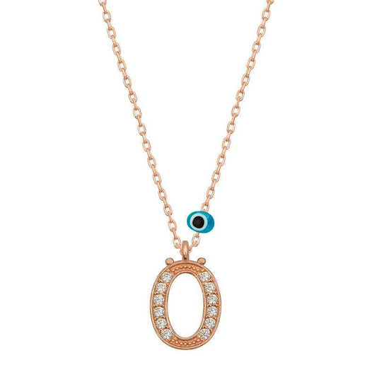 Nazar Rose Plated Letter O Women's Silver Necklace