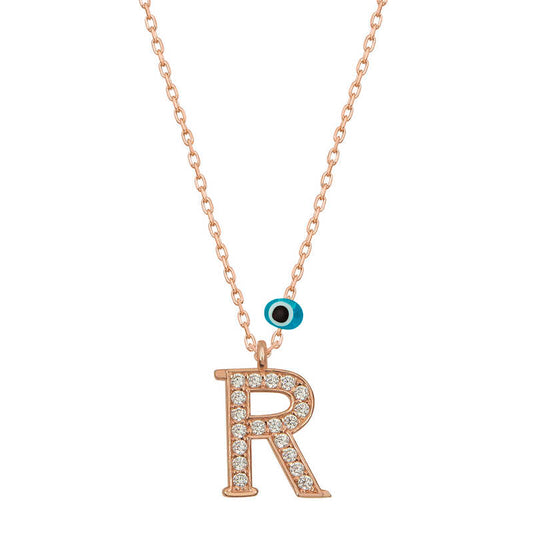 Evil Eye Rose R Letter Women's Silver Necklace