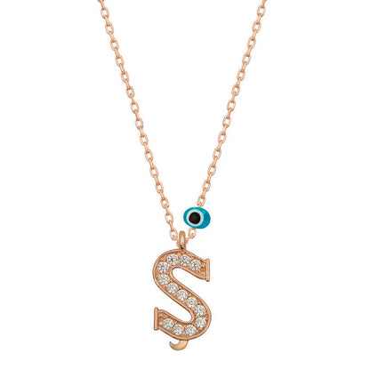 Evil Eye Rose '$' Letter Women's Silver Necklace