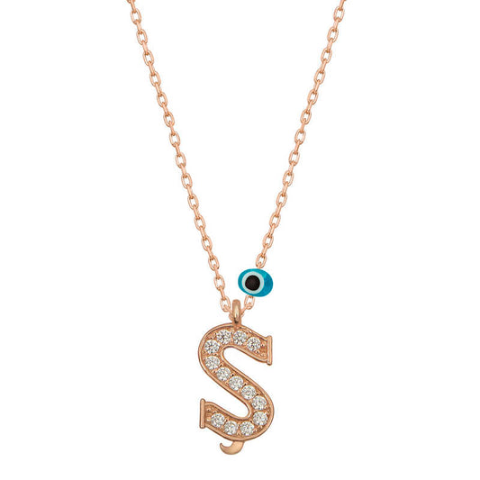 Evil Eye Rose '$' Letter Women's Silver Necklace