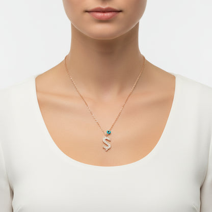 Evil Eye Rose '$' Buchstabe Damen Silber Halskette