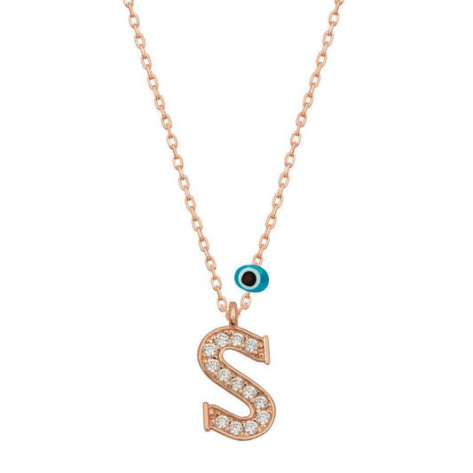 Evil Eye Rose S Letter Women's Silver Necklace