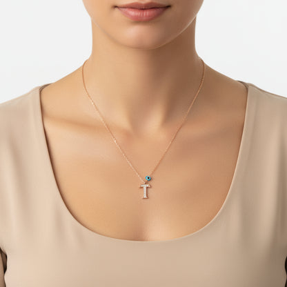 Evil Eye Rose T Buchstabe Damen Silber Halskette
