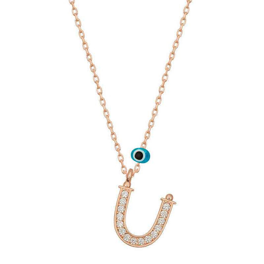 Nazar Rose Plated Letter U Women's Silver Necklace