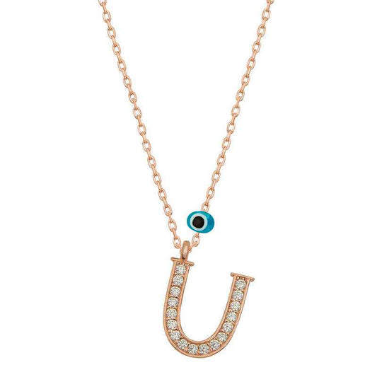 Nazar Rose U Letter Women's Silver Necklace