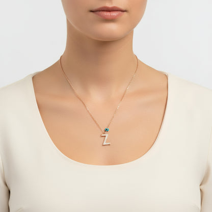 Evil Eye Rose Z Buchstabe Damen Silber Halskette