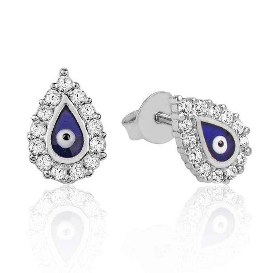White Stone Evil Eye Drop Stud Women's Silver Earrings