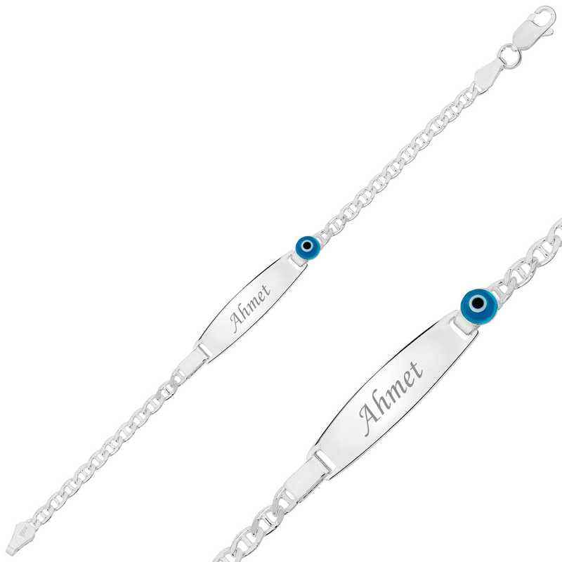 Blue Beaded Plate Children's Silver Bracelet