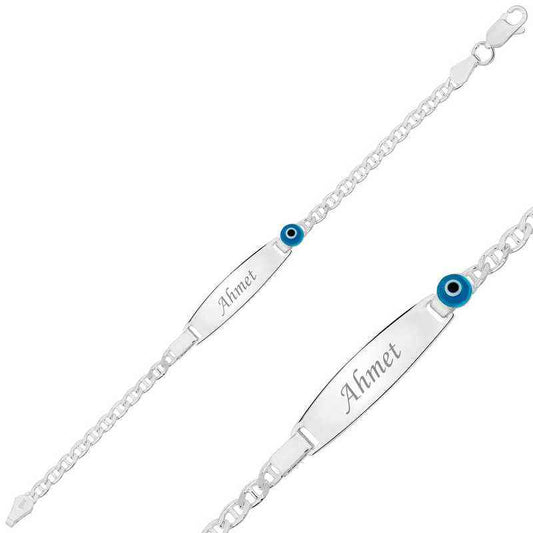 Blue Beaded Plate Children's Silver Bracelet