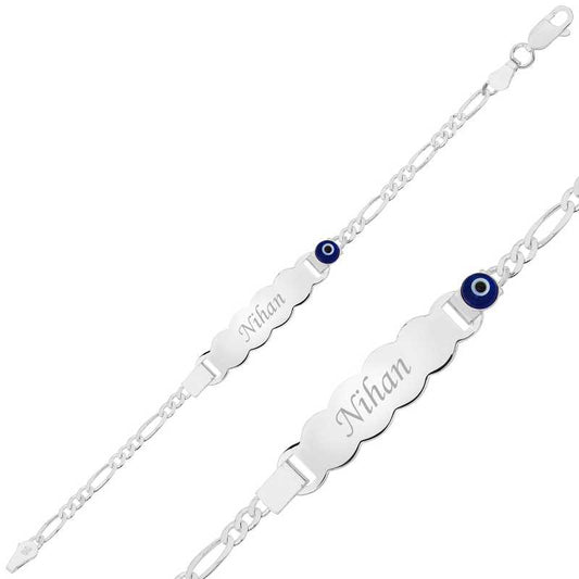 Bracelet enfant en argent avec plaque de perles bleues