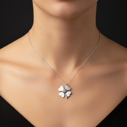 Evil Eye Vierblättriges Kleeblatt Damen Silber Halskette