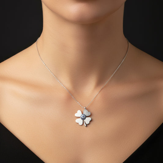 Evil Eye Vierblättriges Kleeblatt Damen Silber Halskette