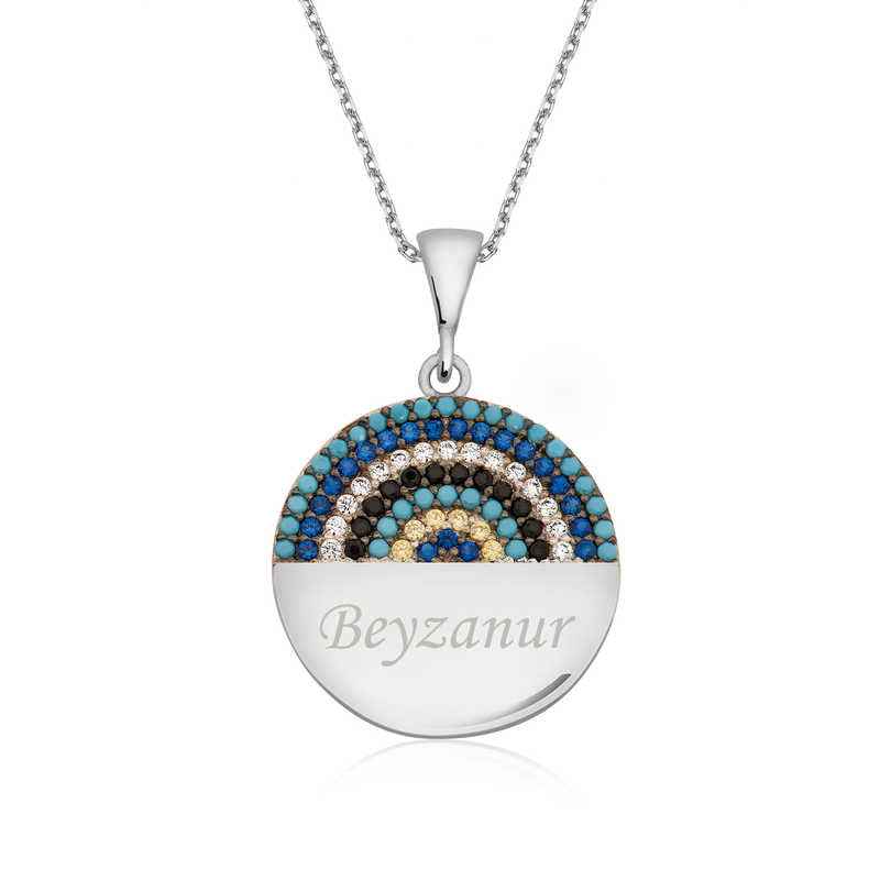 Blue Stone Personalized Women's Silver Necklace