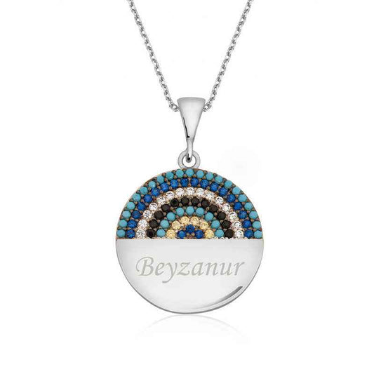 Blue Stone Personalized Women's Silver Necklace