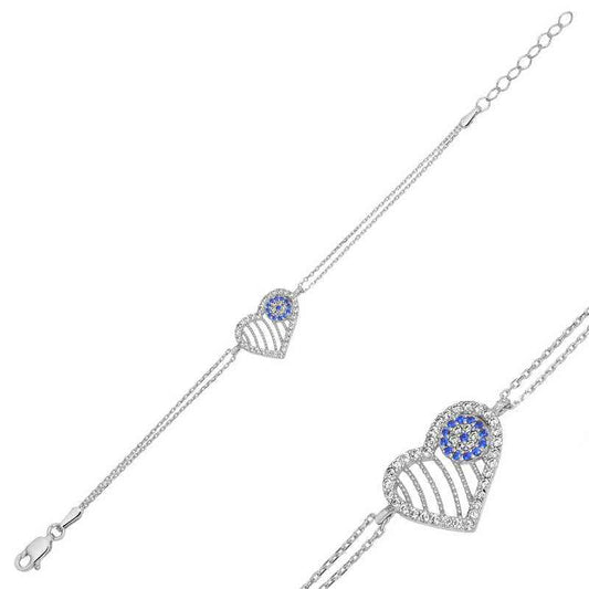 Evil Eye Heart Women's Silver Bracelet