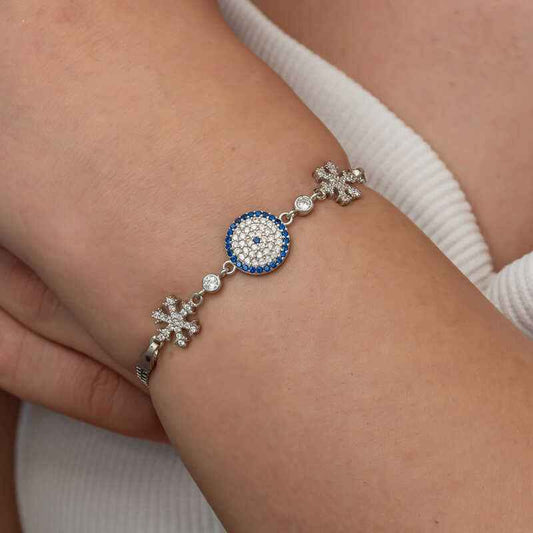Evil Eye Snowflake Women's Silver Bracelet