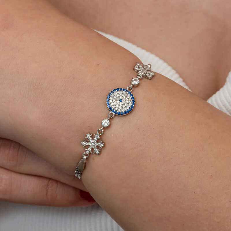 Evil Eye Snowflake Women's Silver Bracelet