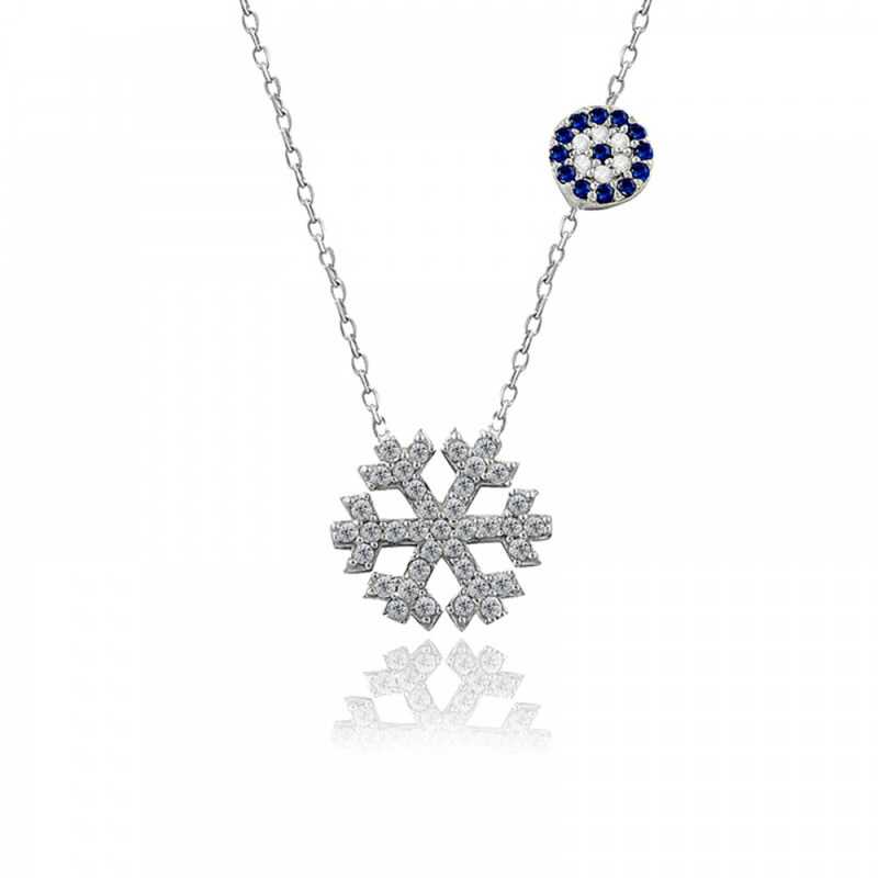 Collier en argent pour femme avec flocon de neige et mauvais œil
