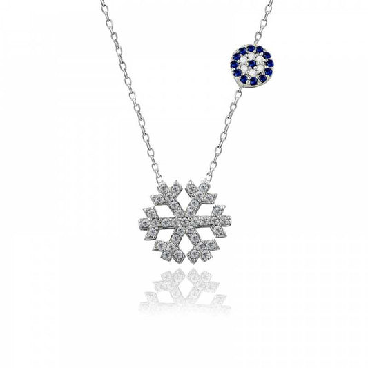 Collier en argent pour femme avec flocon de neige et mauvais œil