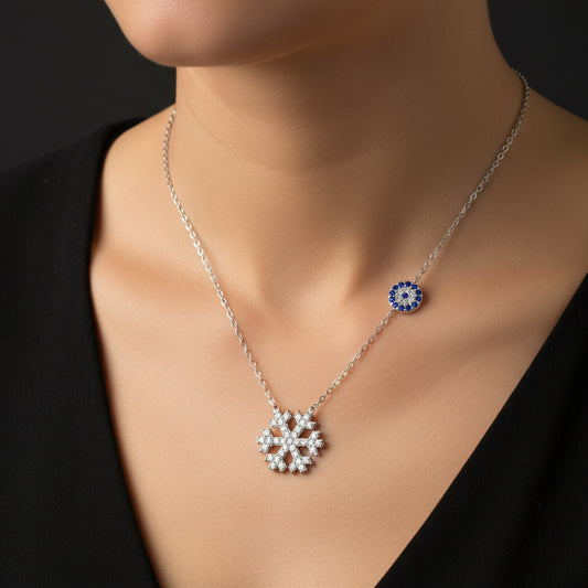 Evil Eye Schneeflocke Damen Silber Halskette