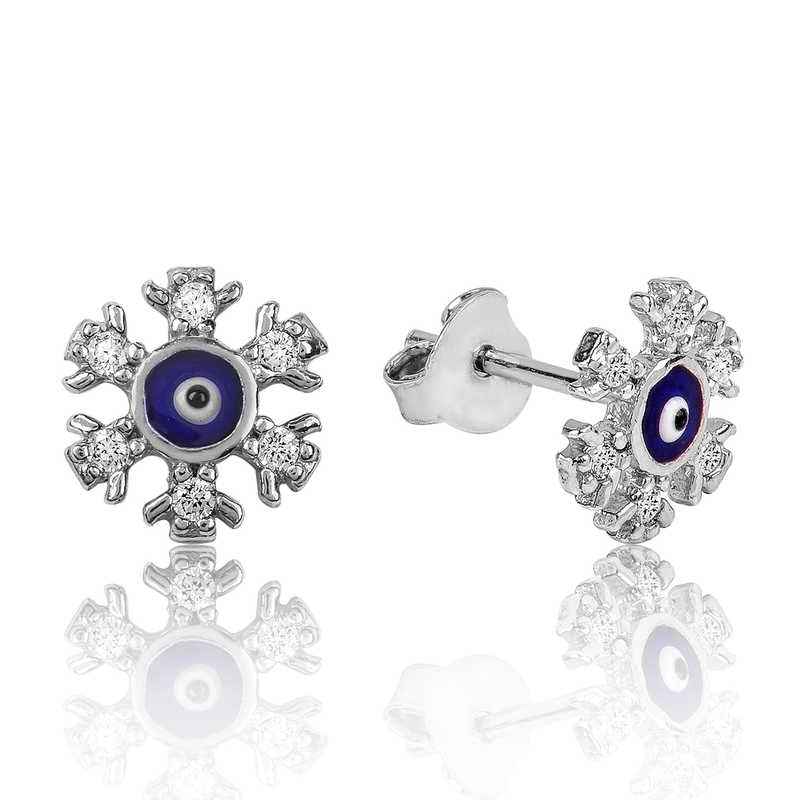 Nazar Evil Eye Snowflake Stud Silver Earrings