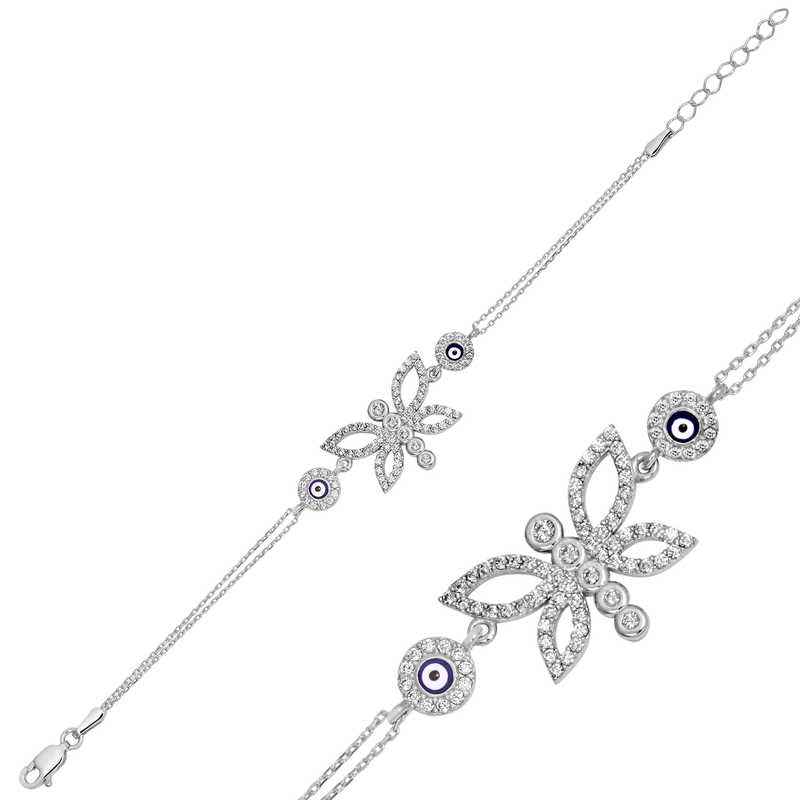 Evil Eye Butterfly Women's Silver Bracelet