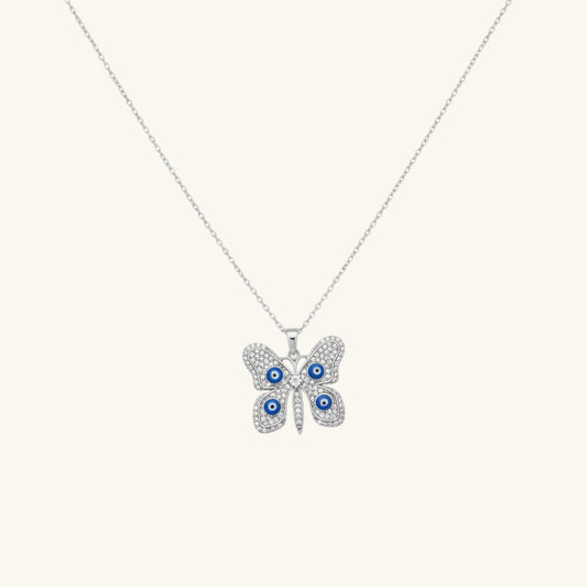 Evil Eye Schmetterling Damen Silber Halskette 
