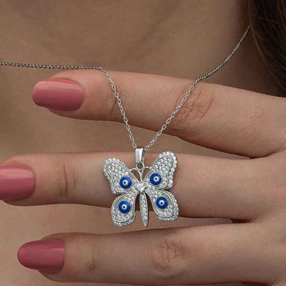 Nazarlı Kelebek Women's Silver Necklace