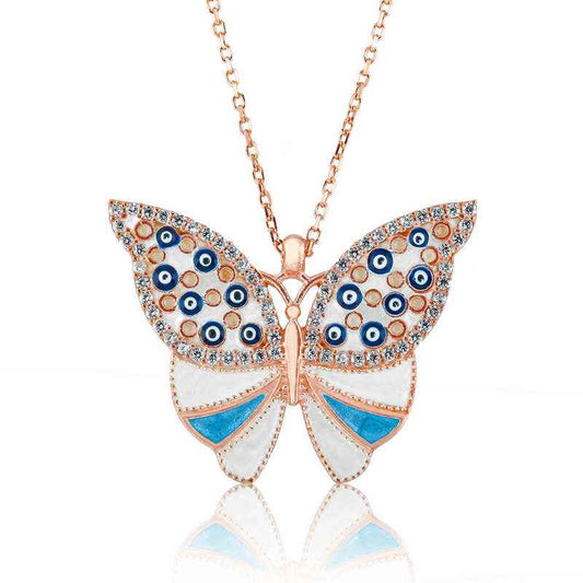 Evil Eye Butterfly Women's Silver Necklace
